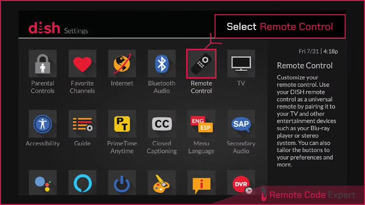 dish remote receiver menu