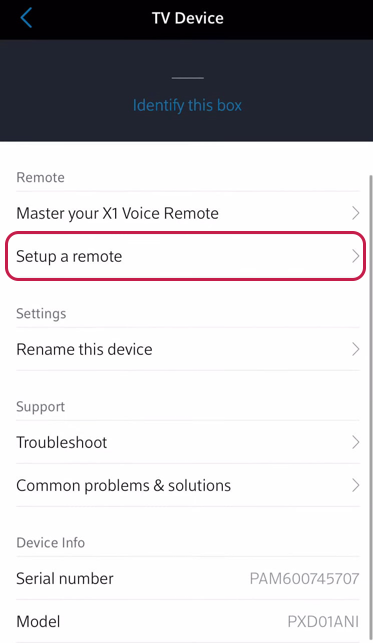 setup a remote option in xfinity my account app